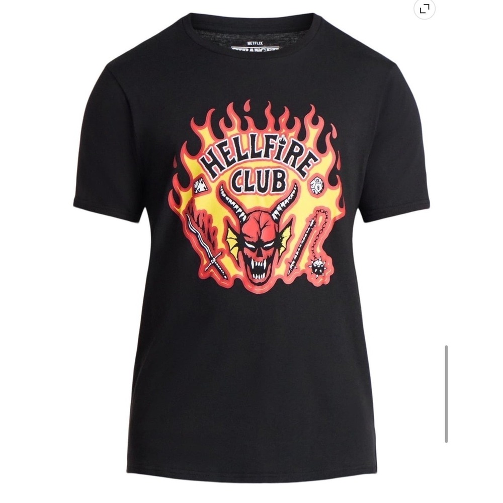 Netflix Stranger Things Mens Hellfire Club Graphic Tee Shirt Black Cotton 3XL